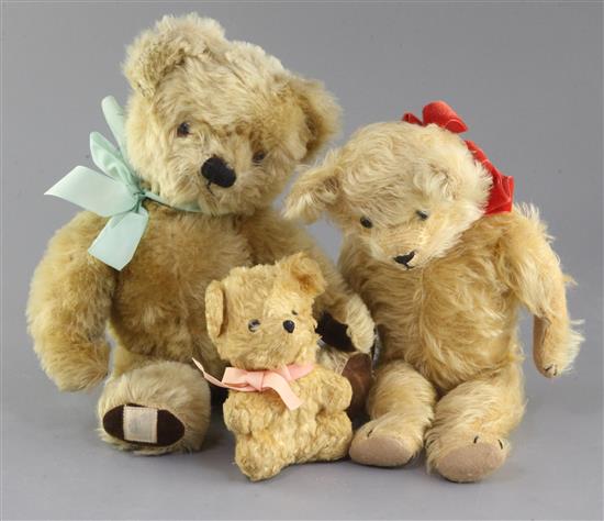 A 1950s Chad Valley bear and a cotton plush English bear, 14in.